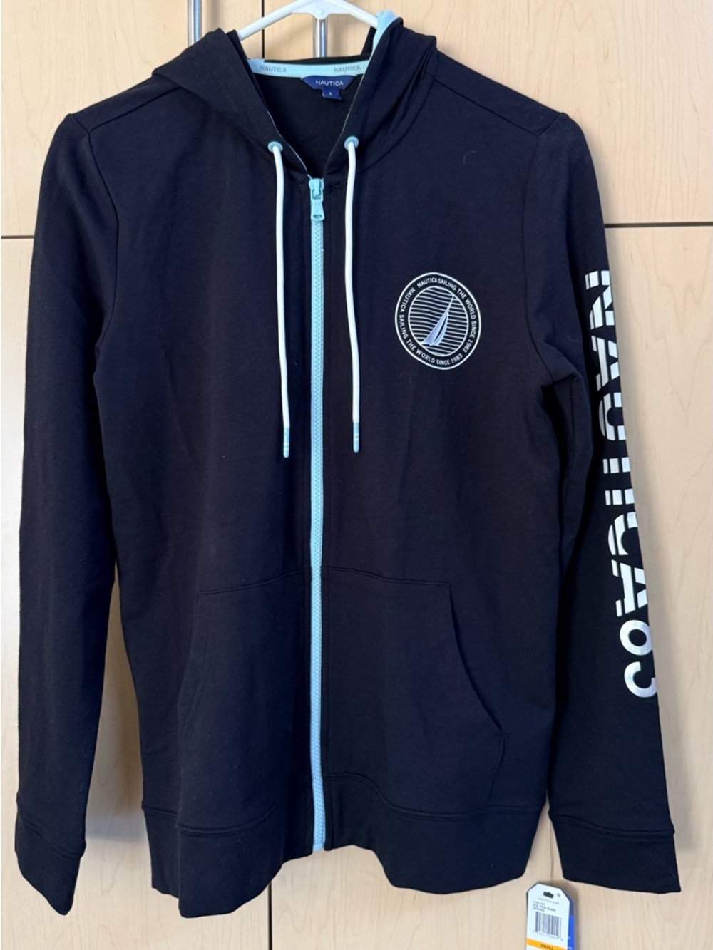 NAUTICA Black Hoodie with Light Blue Trim and Logo